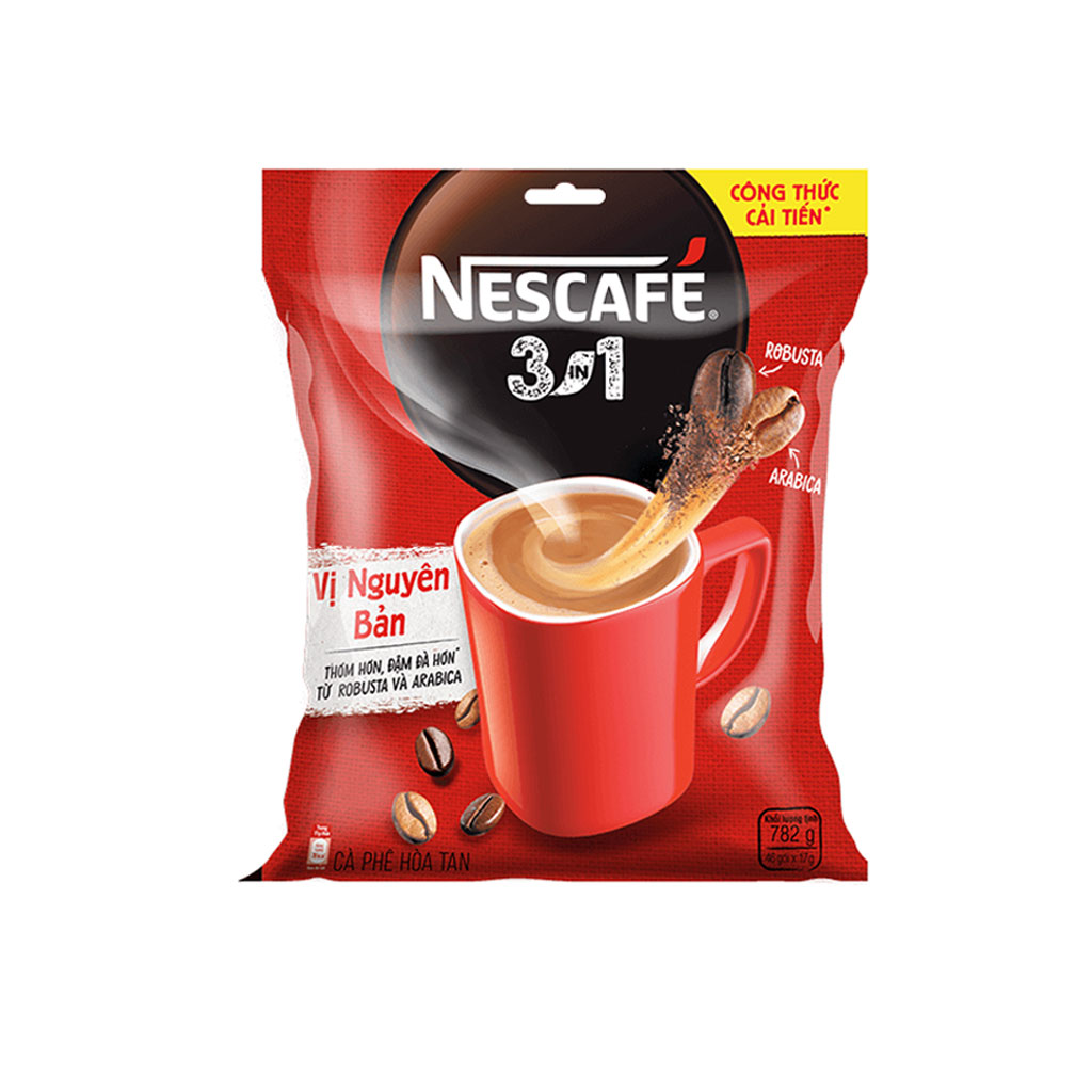 Cà phê hòa tan Nescafe 3in1 Vị Nguyên Bản bịch 46 gói x 17g