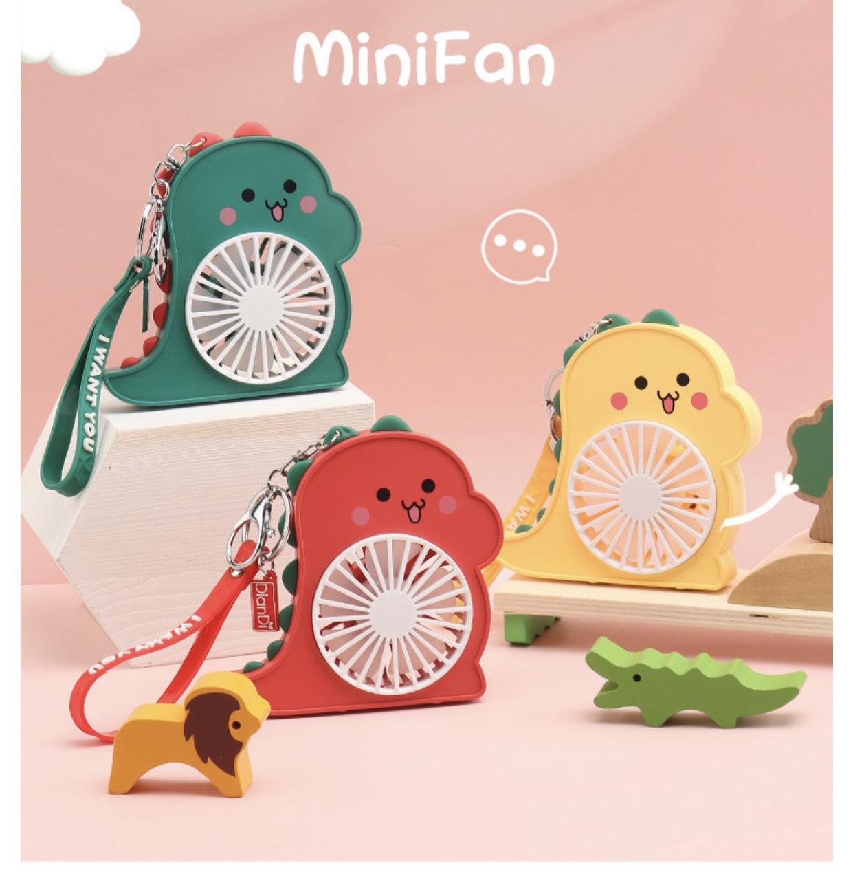 Quạt mini sạc điện có móc khóa cute