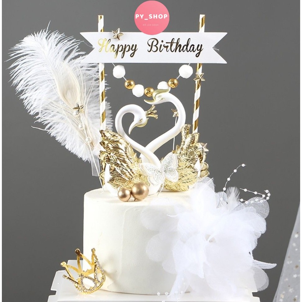 Set 2 Thiên Nga Nhũ Trang Trí Bánh Kem, Trang Trí Bánh Sinh Nhật- Hàng Đẹp