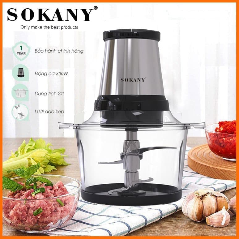 Máy xay thịt, máy xay sinh tố đa năng Sokany công suất lớn 800W với hai tầng dao inox 304 xay thịt,xay đá siêu mịn với 2 nút điều chỉnh dễ sử dụng [ Bảo Hành 12 tháng ]