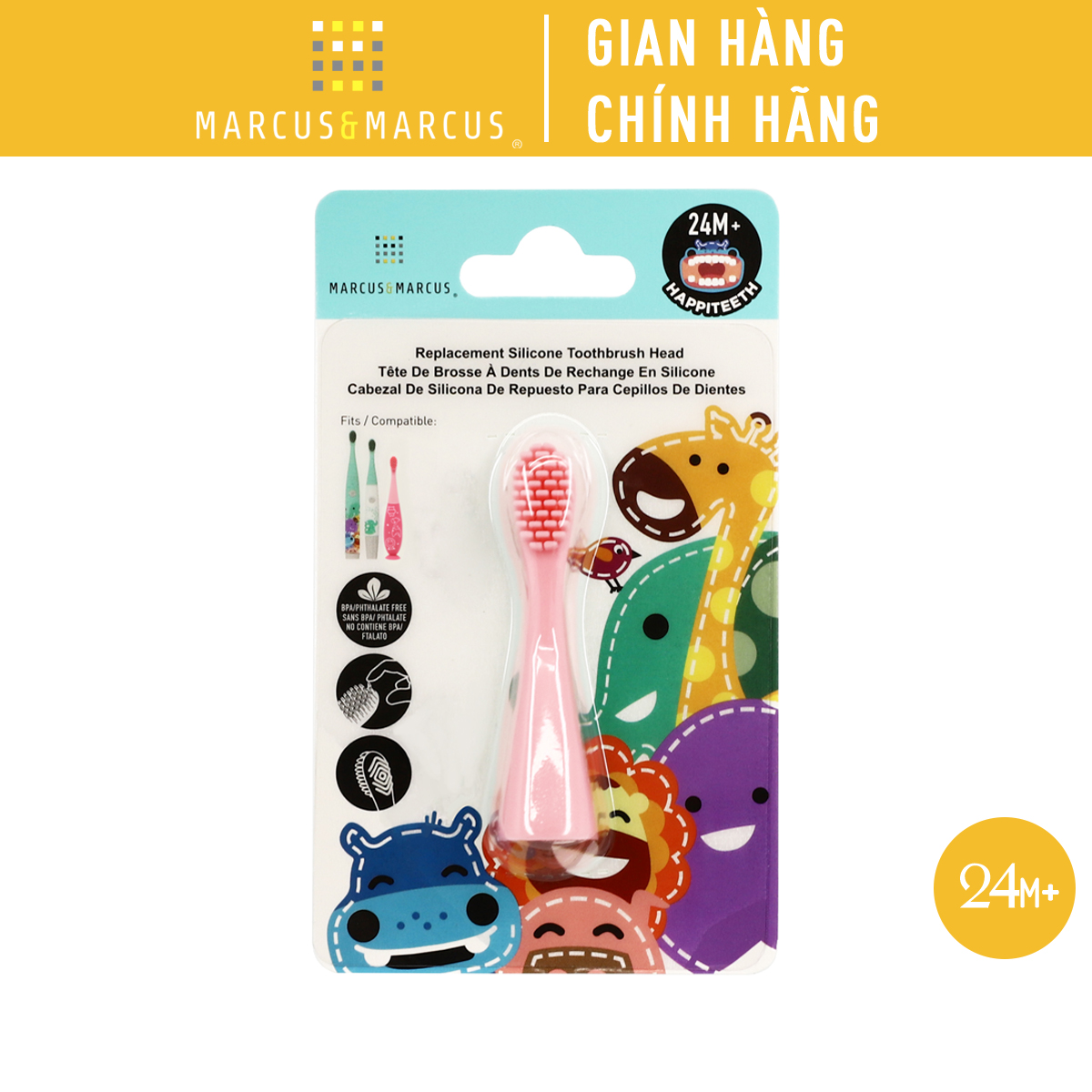 Đầu bàn chải silicon thay thế cho bé marcus & marcus - hồng