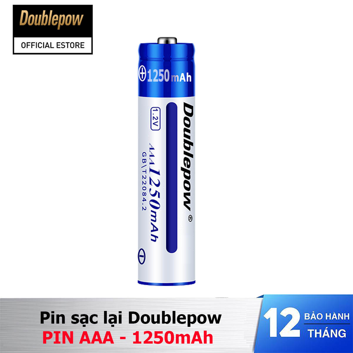 Pin sạc lại Doublepow AAA 1250mAh (màu xanh) - Mua 4 viên tặng 01 vỏ hộp đựng pin
