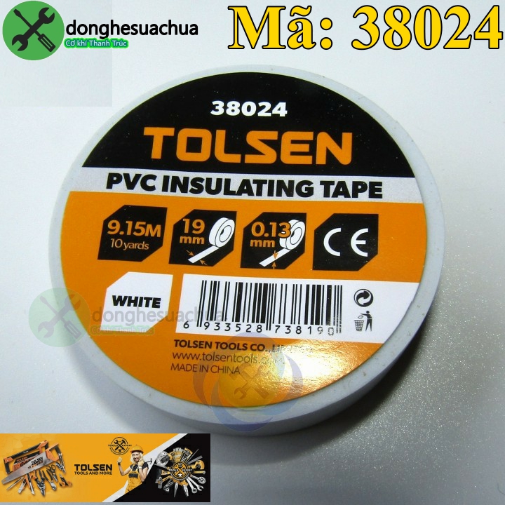 Băng keo điện trắng tolsen 38024 dài 9.15m dày 0.13mm bảng 19mm
