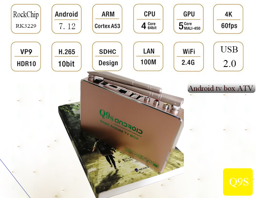 Hộp TV  Thông Minh Smart TV Android Box Q9S Q9s cập nhật toàn diện phần mềm ATV 7.12  RAM 2G