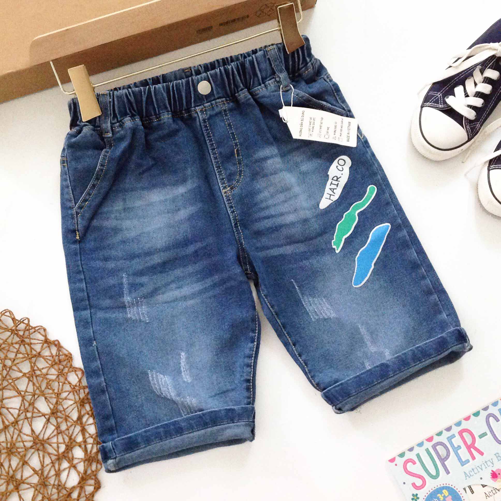 Quần sọt jean bé trai co dãn size 33-45kg