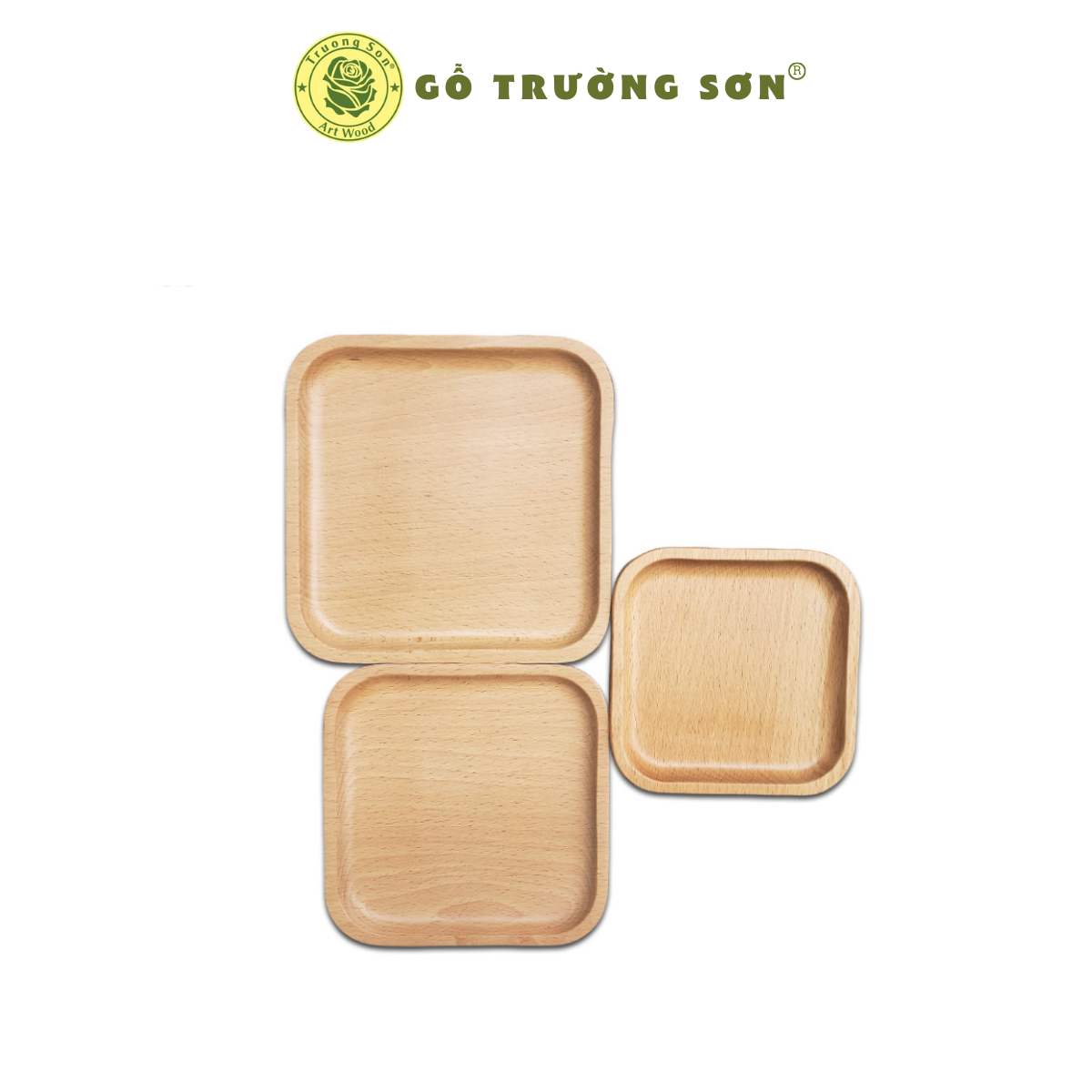 Bộ Khay Gỗ Hình Vuông Trơn Không Tay Cầm 13, 15, 17 cm - Đồ Gỗ Nhà Bếp Thương Hiệu Trường Sơn