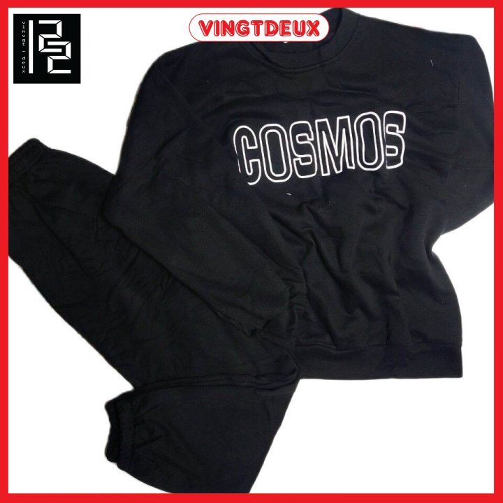 Set Nỉ COSMOS (Có Sẵn/Ảnh Thật) Bộ Đồ Nỉ Tăm Nam Nữ Áo Sweater Kèm Quần Bo Gấu Form Rộng, Phong Cách Ulzzang, Freesize - Màu Đen