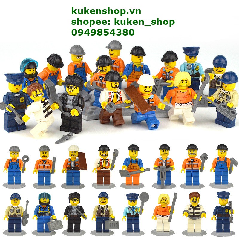 Combo 16 nhân vật công nhân no.298 đồ chơi lắp ráp lego mini