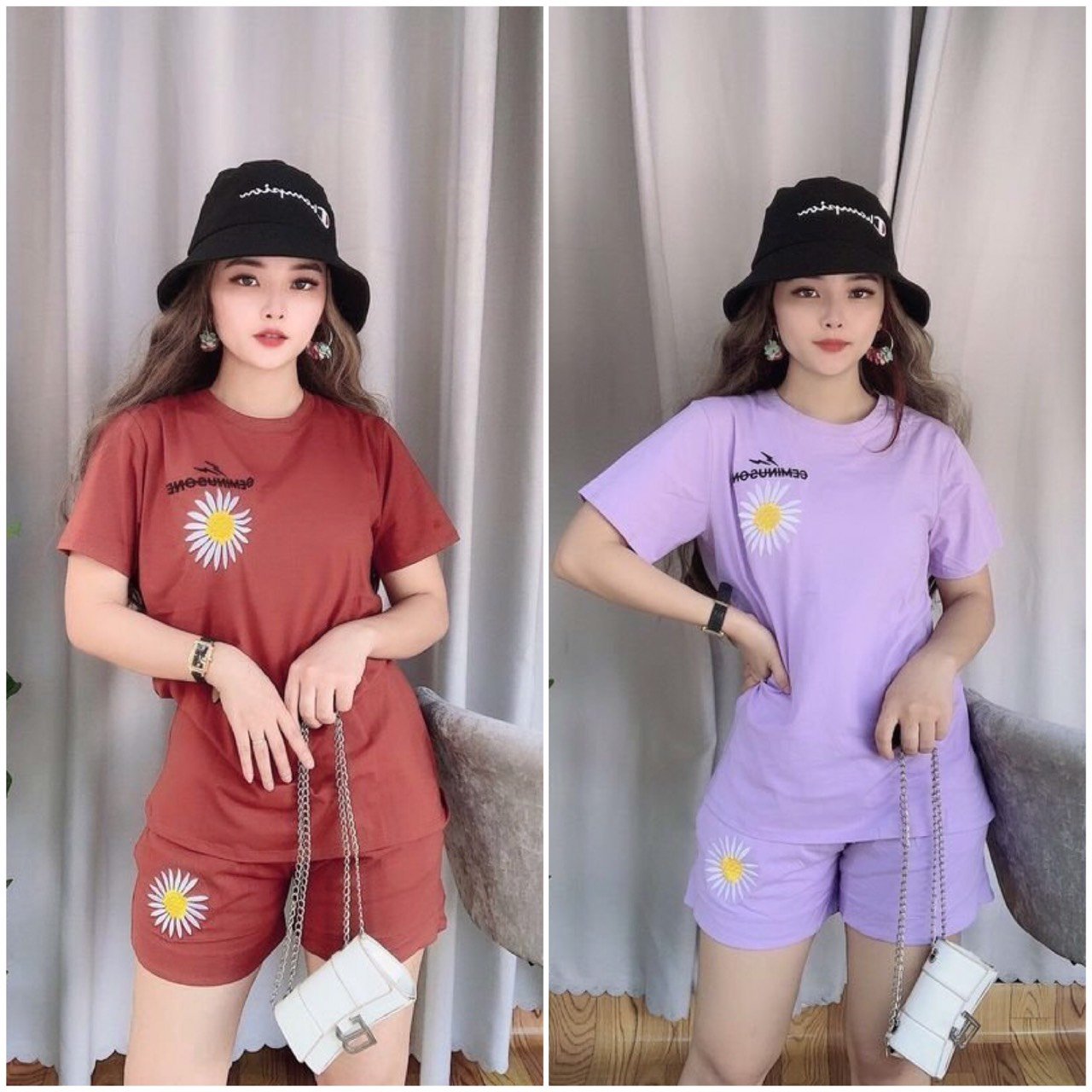 Sét bộ đùi thêu hoa mặc nhà
