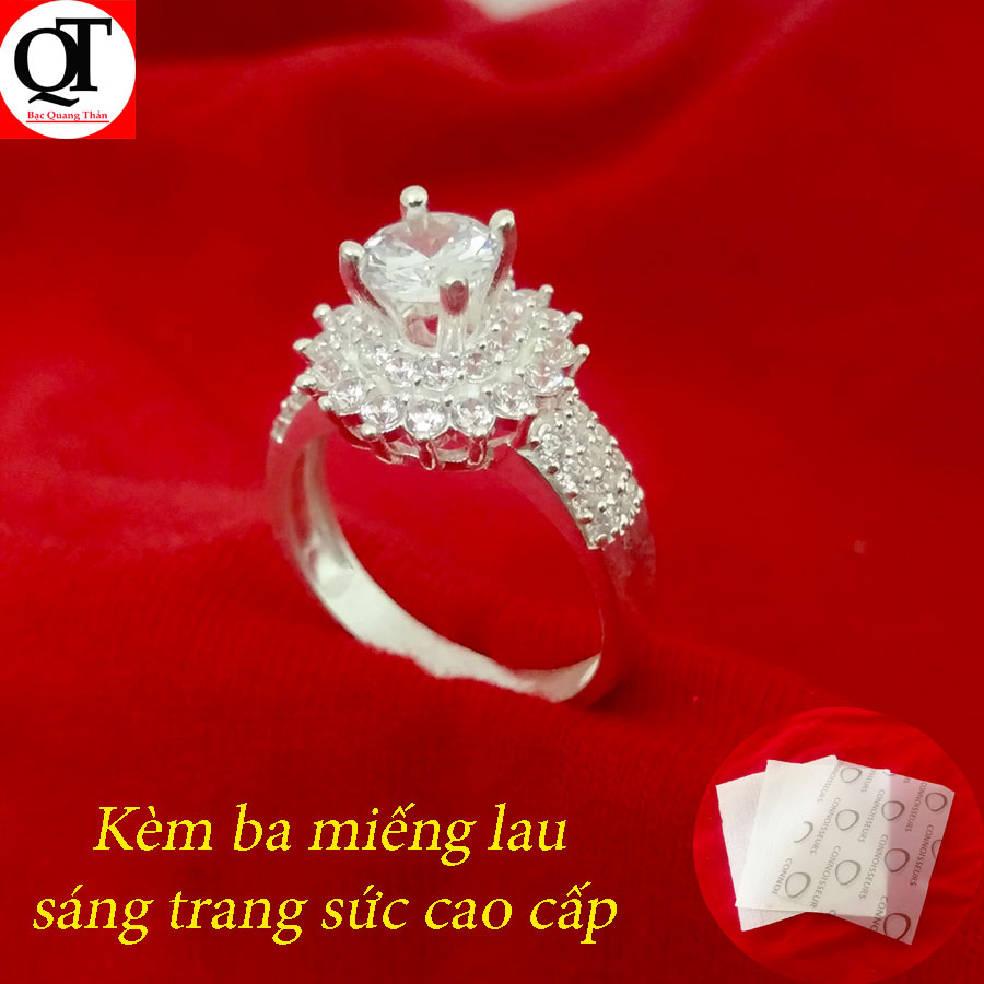 Nhẫn nữ Bạc Quang Thản, nhẫn bạc nữ ổ cao gắn đá kim cương nhân tạo 6ly chất liệu bạc thật không xi mạ có thể chỉnh size tay yêu cầu, phong cách trẻ trung thích hợp đeo tại các buổi dạ tiệc, sinh nhật, làm quà tặng – QTNU50