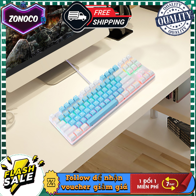 Bàn phím cơ Bajeal K100 Blue Switch 87 phím tiêu chuẩn -Tùy chỉnh với 10 chế độ đèn LED hỗ trợ chơi Game làm việc [Tặng kèm Dụng cụ nhổ Switch & Switch thay thế]