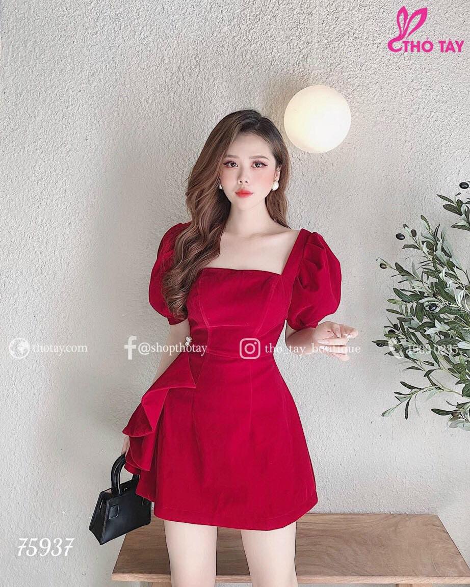 [HCM]ĐẦM XÒE DỰ TIỆC CỔ VUÔNG XOẮN EO DỄ THƯƠNG