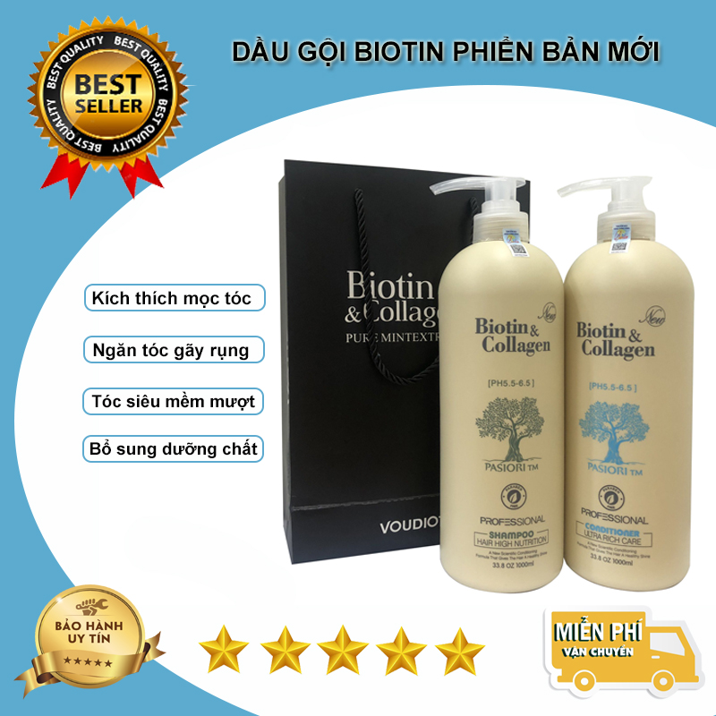 Bộ dầu gội Biotin & Collagen , Cặp dầu gội dầu xả Biotin Phiên bản mới , Giảm rụng tóc, Phục hồi tóc hư tổn.Phiên bản mới