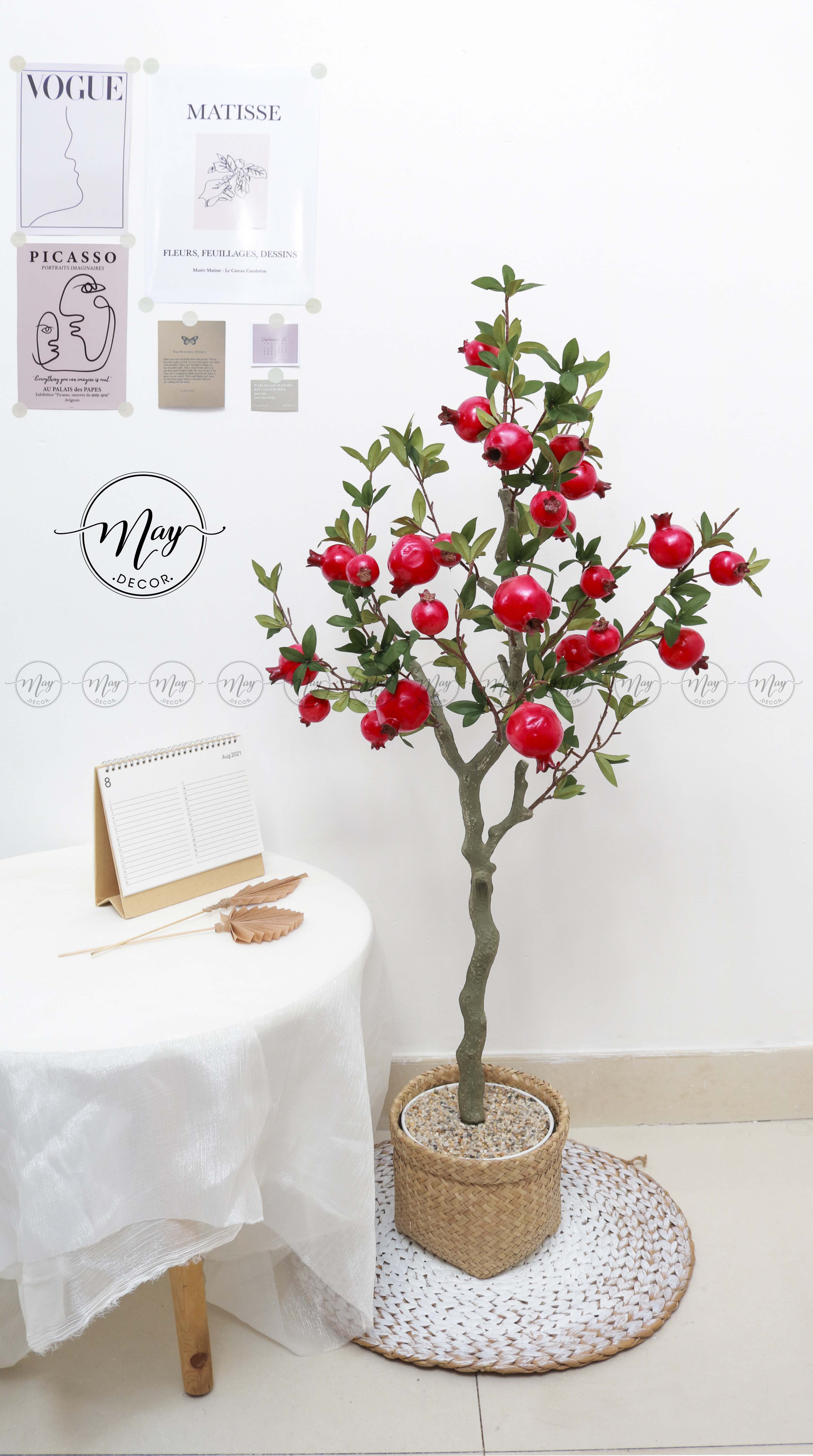 Cây Lựu giả cao cấp 1m2 , 85cm , Cây decor, cây giả trang trí