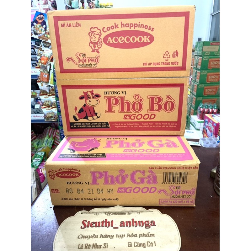 Mì ăn liền phở gà / bò gold thùng 30 gói x 68g