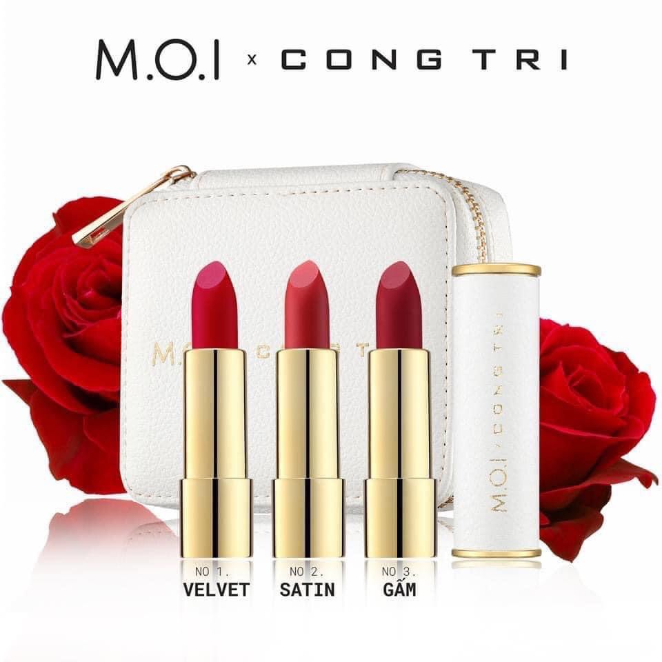 [HCM]Son thỏi M.O.I x Công Trí chính hãng Set 3 thỏi tặng ví da cầm tay sang trọng Son lì bền màu dưỡng ẩm Xuất Xứ Hàn Quốc, Date tháng 02/2024