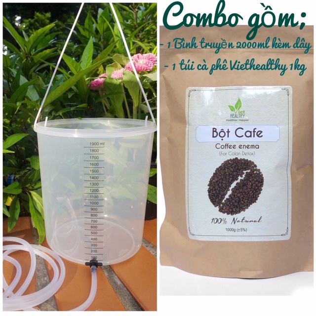 Combo Thải độc đại tràng, Coffee enema, Enema, Thụt tháo đại tràng, Caphe enema, Thải độc cà phê (Bình truyền, cà phê 1kg)