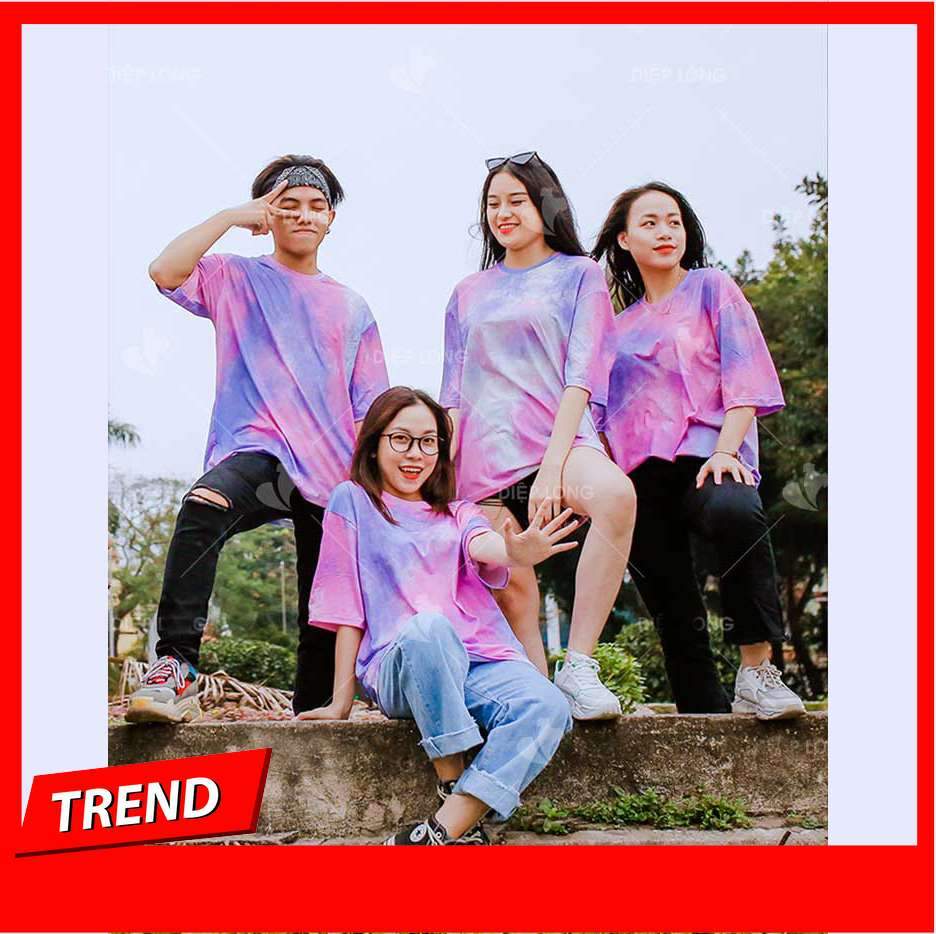 Áo Thun Đôi - Lớp - Nhóm Loang Màu From Rộng Chất Mát Dưới 75kg Nhiều Size Nhiều Mẫu - Có Nhận In Áo Lớp Nhóm Theo Yêu Cầu