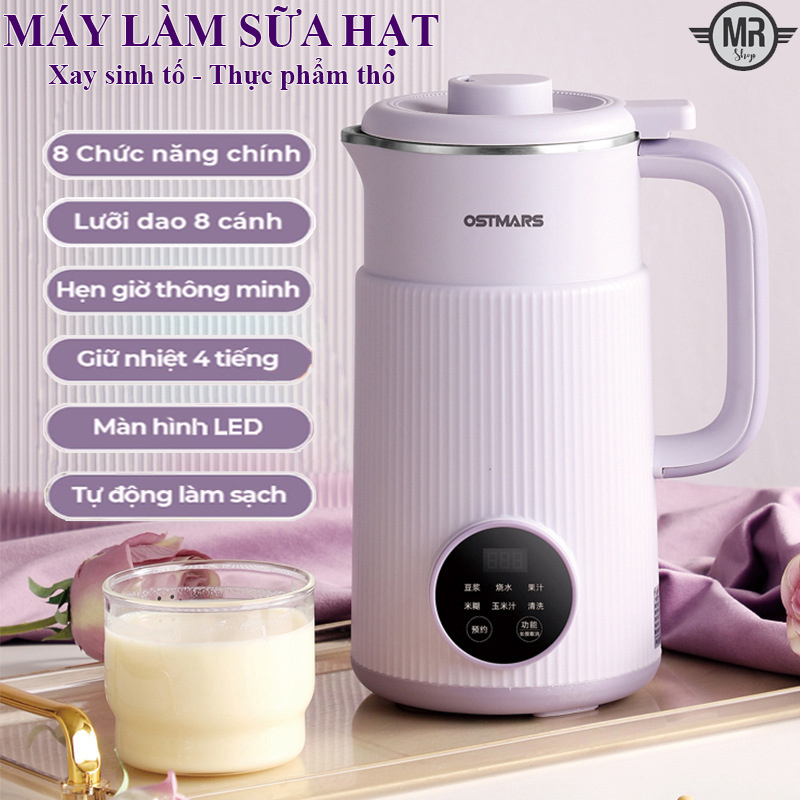 Máy làm sữa hạt, máy nấu sữa hạt đa năng OSTMART nhiều chế độ, công suất 600W, dung tích 800ml, lưỡi dao 8 cánh từ inox giúp xay nhuyễn thực phẩm dễ dàng, thiết kế nhỏ gọn tiện lợi. Bảo hành 12 tháng