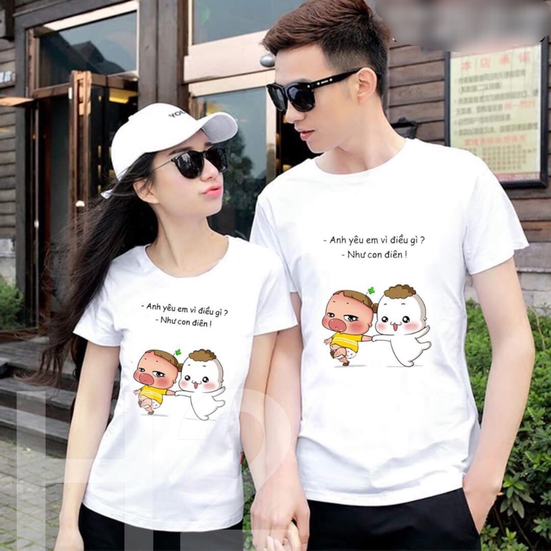 Áo thun đôi nam nữ in anh yêu em vì điều gì, KIỀU ANH FASHION chuyên phối set quần áo, áo thun nam nữ, áo đôi, áo gia đình