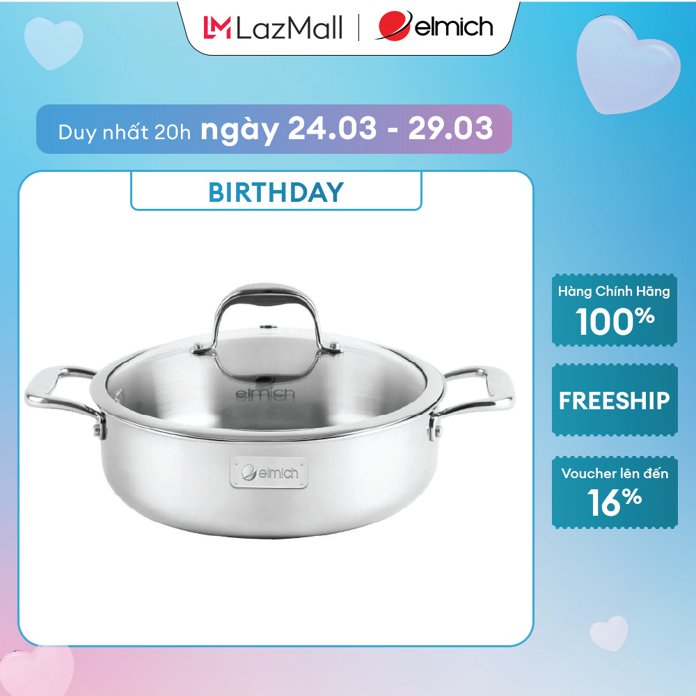   Sale năm mới- 01-03.0 Nồi lẩu Inox liền khối Elmich Trimax XS EL 3847 size 26cm 