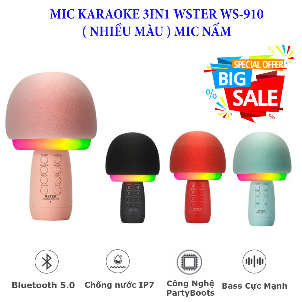 Micro hát karaoke bluetooth ws-910 bản cao cấp siêu hot, micro karaoke cầm tay mini kèm loa hát karaoke wster ws-910 kết nối bluetooth 5.0 cực nhanh, âm thanh cực hay nâng giọng cao hát dễ dàng.