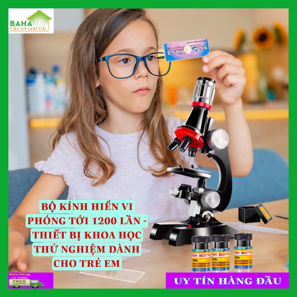 BỘ KÍNH HIỂN VI PHÓNG TỚI 1200 LẦN - THIẾT BỊ KHOA HỌC THỬ NGHIỆM DÀNH CHO TRẺ EM "BAHAMAR" cho trẻ em để khám phá thế giới nhỏ li ti hoặc hoa lá, hoa, tế bào, côn trùng và vi sinh vật. khuyến khích trẻ em quan tâm khám phá khoa học