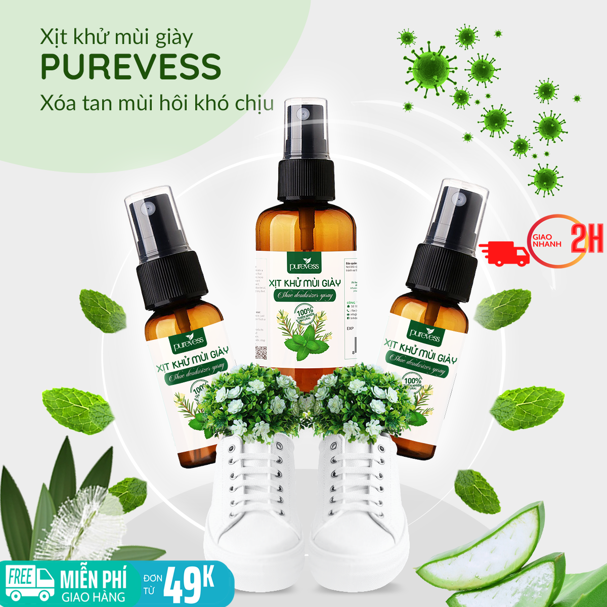 Xịt khử mùi giày, xịt thơm giày – Purevess gian hàng chính hãng