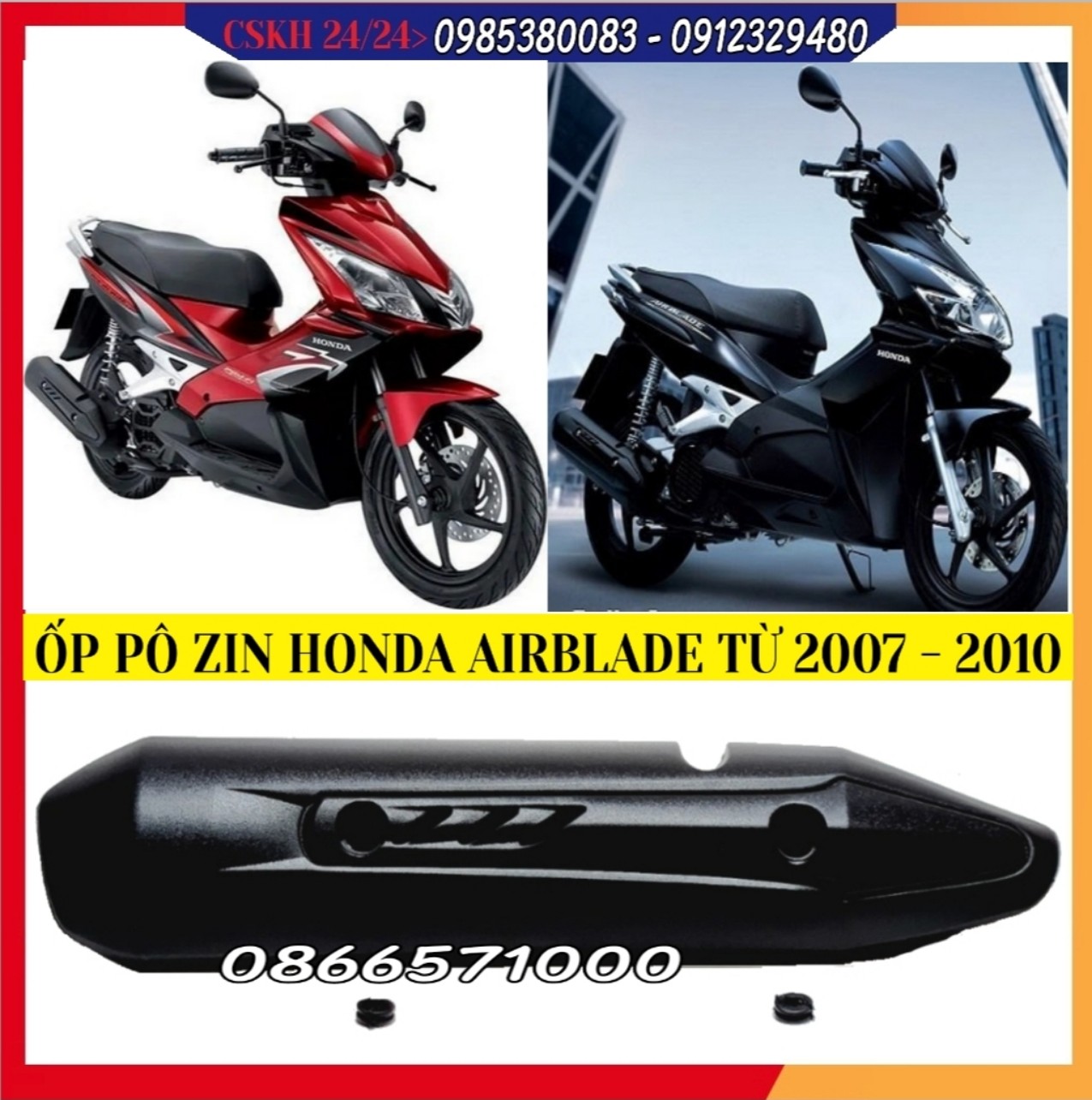 Ốp pô, che ống xả nhựa abs đen gắn honda air blade đời 2007 – 2010