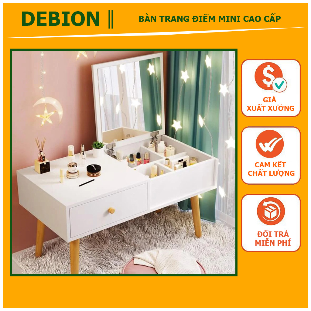 _Bàn trang điểm mini ngồi bệt DEBION ngồi bệt màu trắng hiện đại DEBI143, Bàn trang điểm chất lượng gỗ MDF nhập khẩu cao cấp, Bàn trang điểm mini phong cách Bắc Âu hiện đại sang trọng - DEBION OFFICAL
