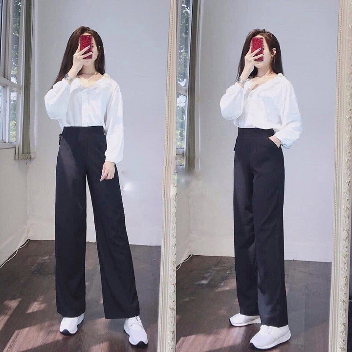 quần culottes lưng cao eo thon khóa sườn chất liệu cát hàn