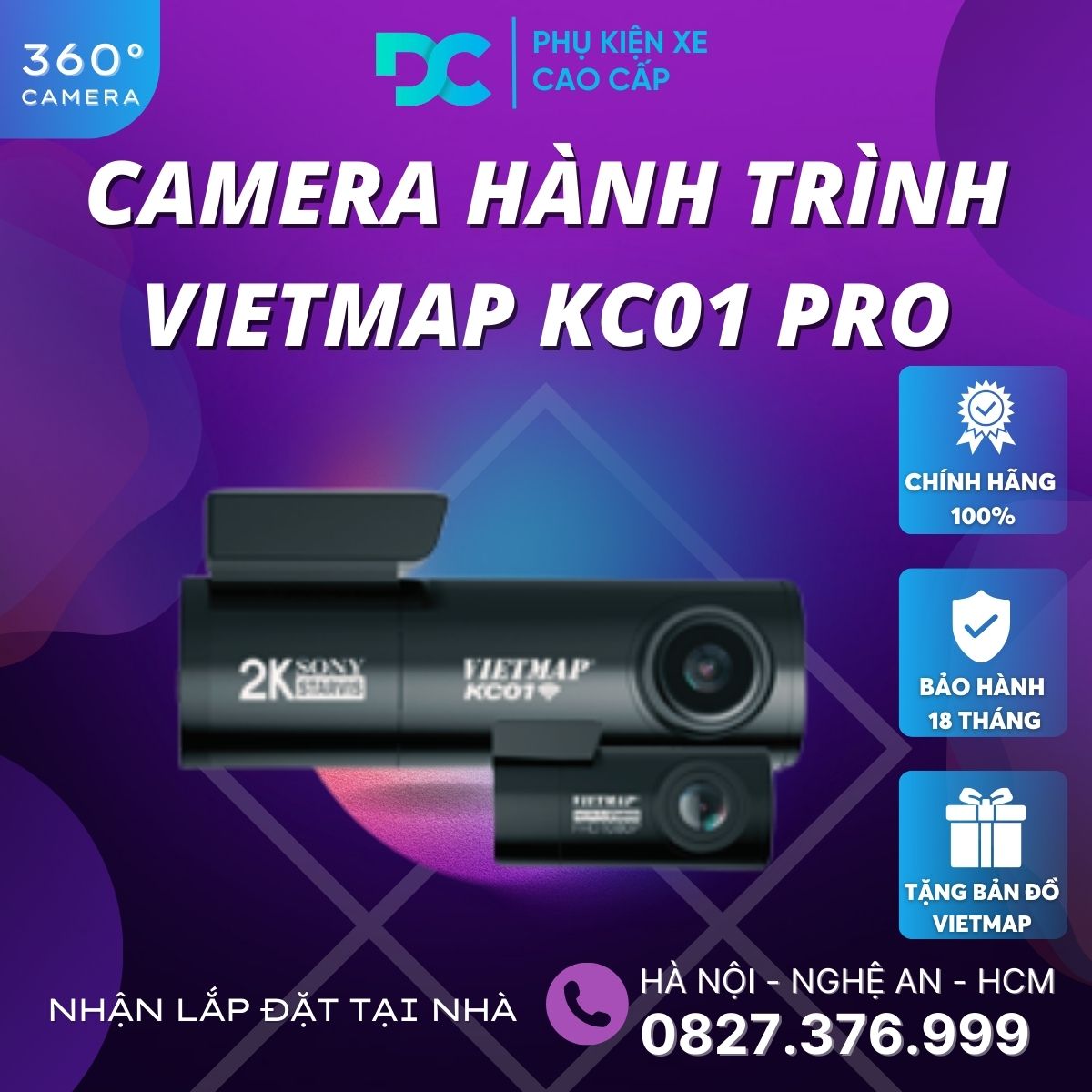 Camera Hành Trình Vietmap KC01 Pro Siêu Thông Minh Ghi Hình Trước Sau Xe