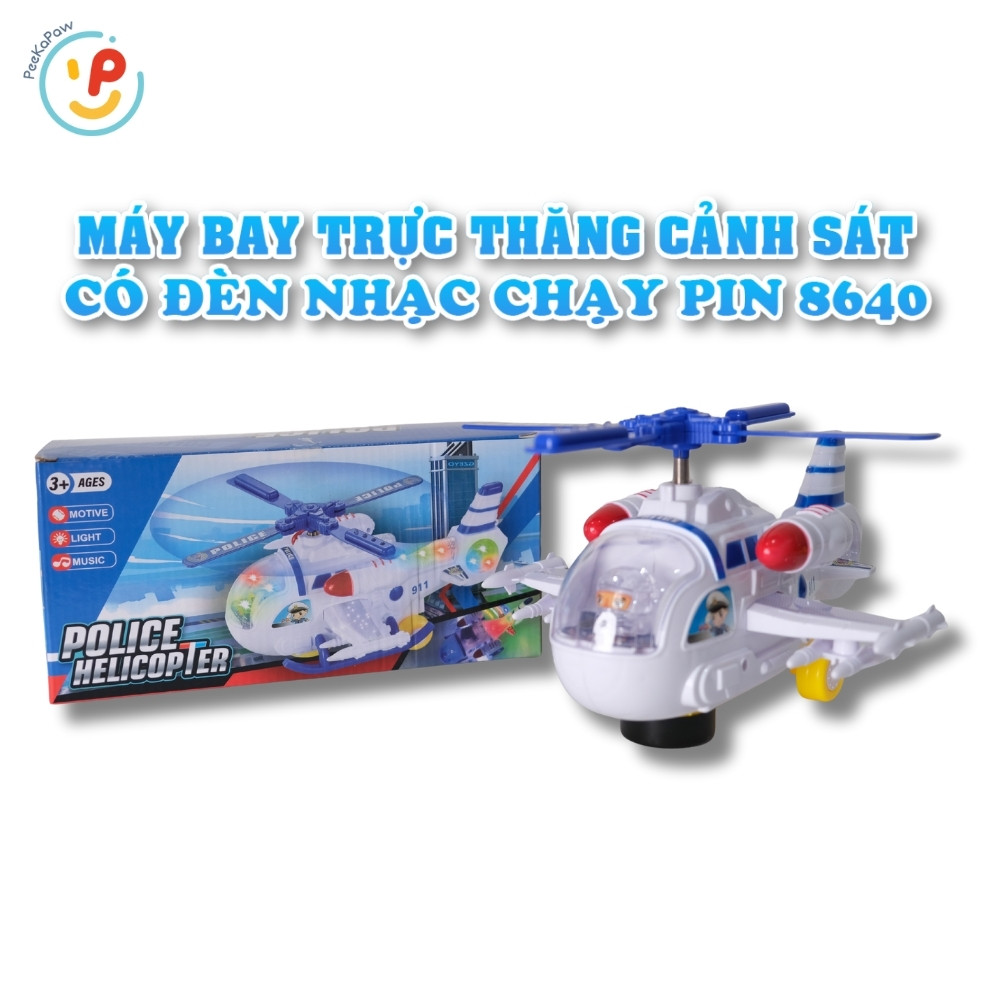 Máy Bay Trực Thăng Cảnh Sát 8640 Có Đèn Nhạc Xoay 360° PeeKaPaw Toys