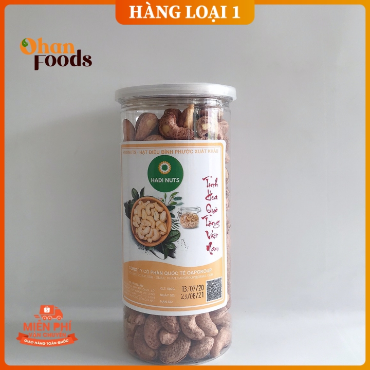 Hạt Điều Rang Muối Bình Phước Nguyên Hạt Còn Vỏ Loại A1,Hàng Công Ty Cao Cấp Hadi Foods, Bao Test Bao Đổi Trả 500gram