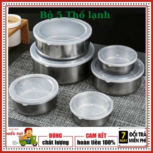 [HCM]Bộ 5 Hộp Đựng Thực Phẩm Bằng Inox (Màu Bạc) - Hộp Inox đựng thực phẩm bảo quản thức ăn cho tủ lạnh cao cấp có nắp đậy
