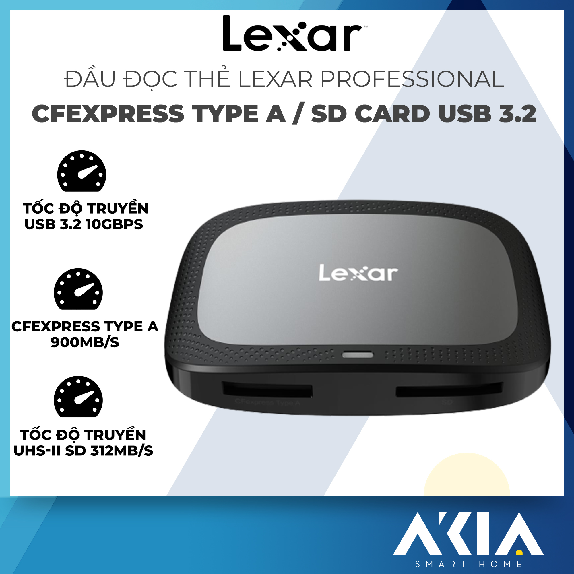 Đầu đọc thẻ lexar professional cfexpress type a / sd usb 3.2 gen 2 lrw530u-rnbng, tốc độ truyền usb 10gbps