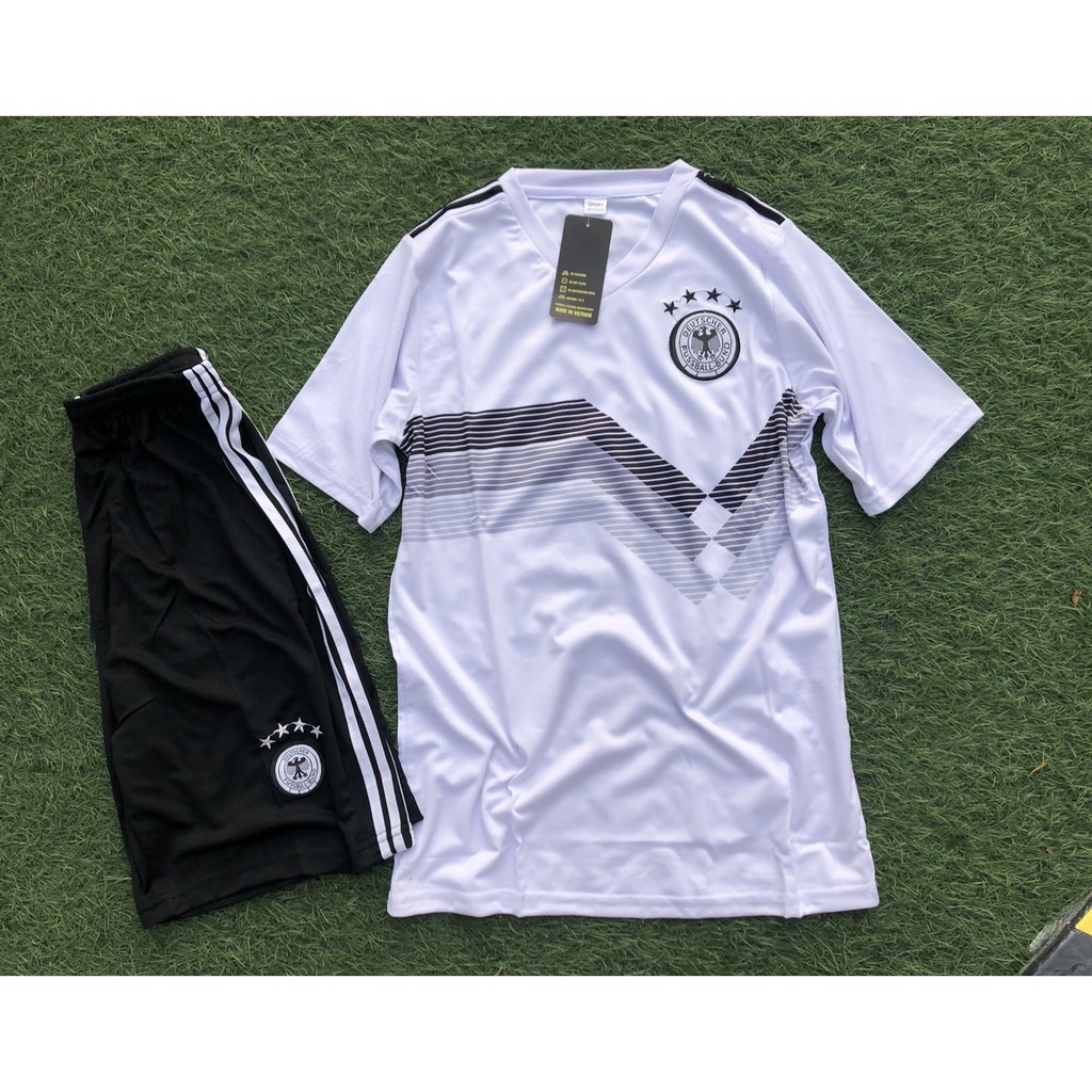 Bộ quần áo bóng đá đội tuyển đức màu trắng xám quần đen mè kim thái