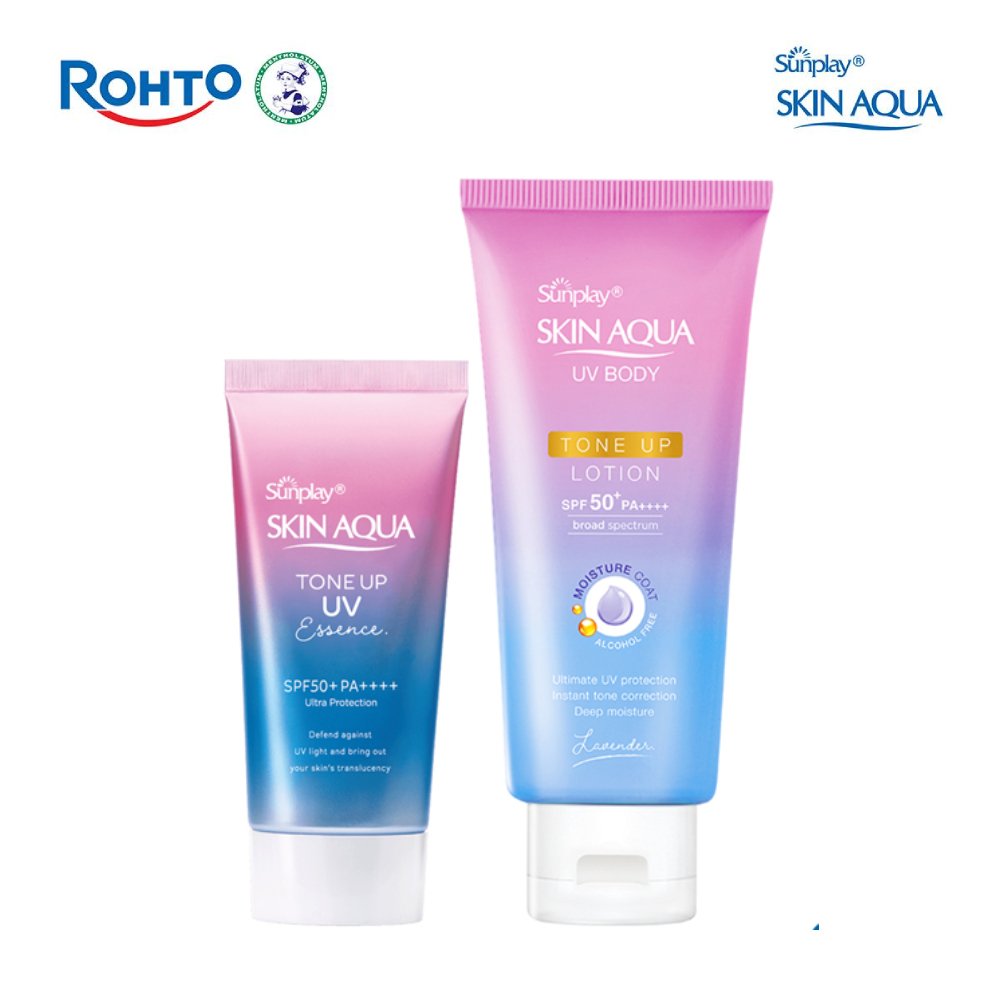 [VB] Bộ đôi chống nắng - nâng tông toàn diện cho mặt và cơ thể Sunplay Skin Aqua Tone Up (Kem chống nắng dạng tinh chất cho da khô, da thường 50g + Lotion chống nắng nâng tông 130g)