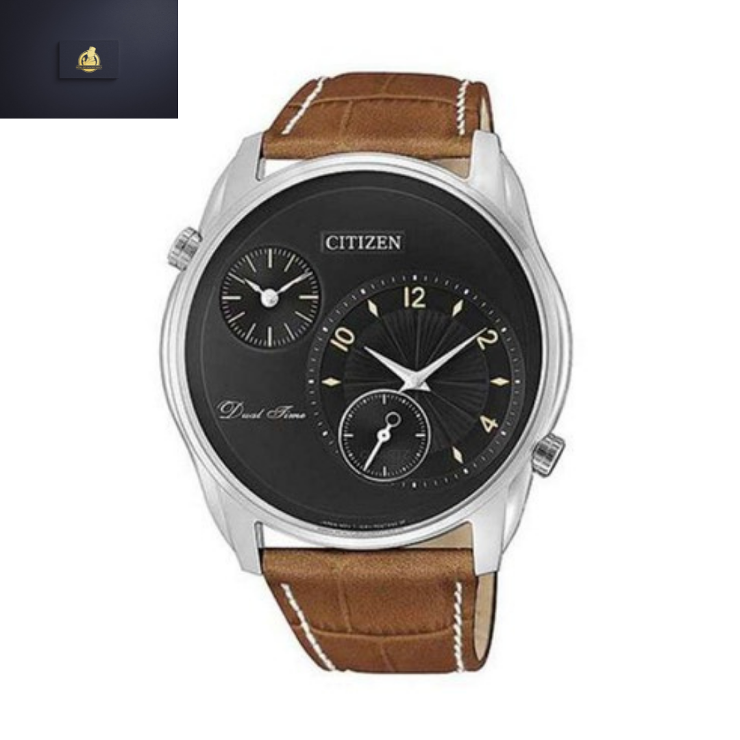 Đồng hồ nam citizen ao3030-08e dual time dây da nâu kính khoáng, size 44mm chống nước 3 atm bảo hành 1 năm