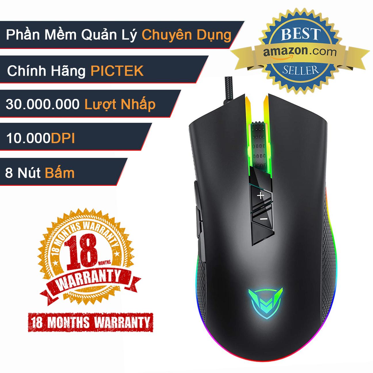Chuột chơi game cao cấp pictek pc217 có dây 10000 dpi 5000fps 100ips 8 nút cảm biến pmw3325 - hãng phân phối chính thức