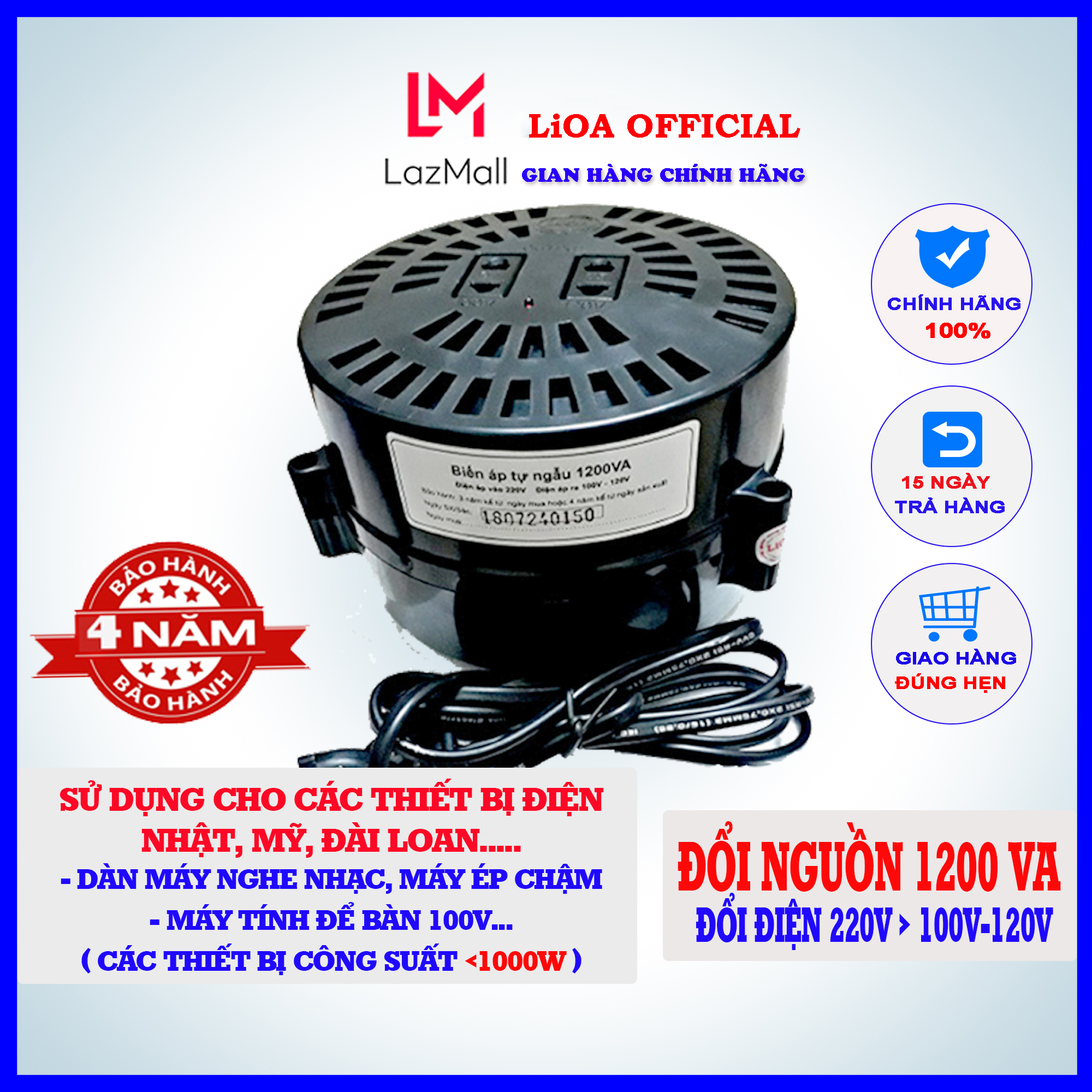 Đổi nguồn lioa 1200va, biến áp tự ngẫu dn012, đổi điện 220v sang 100v-120v