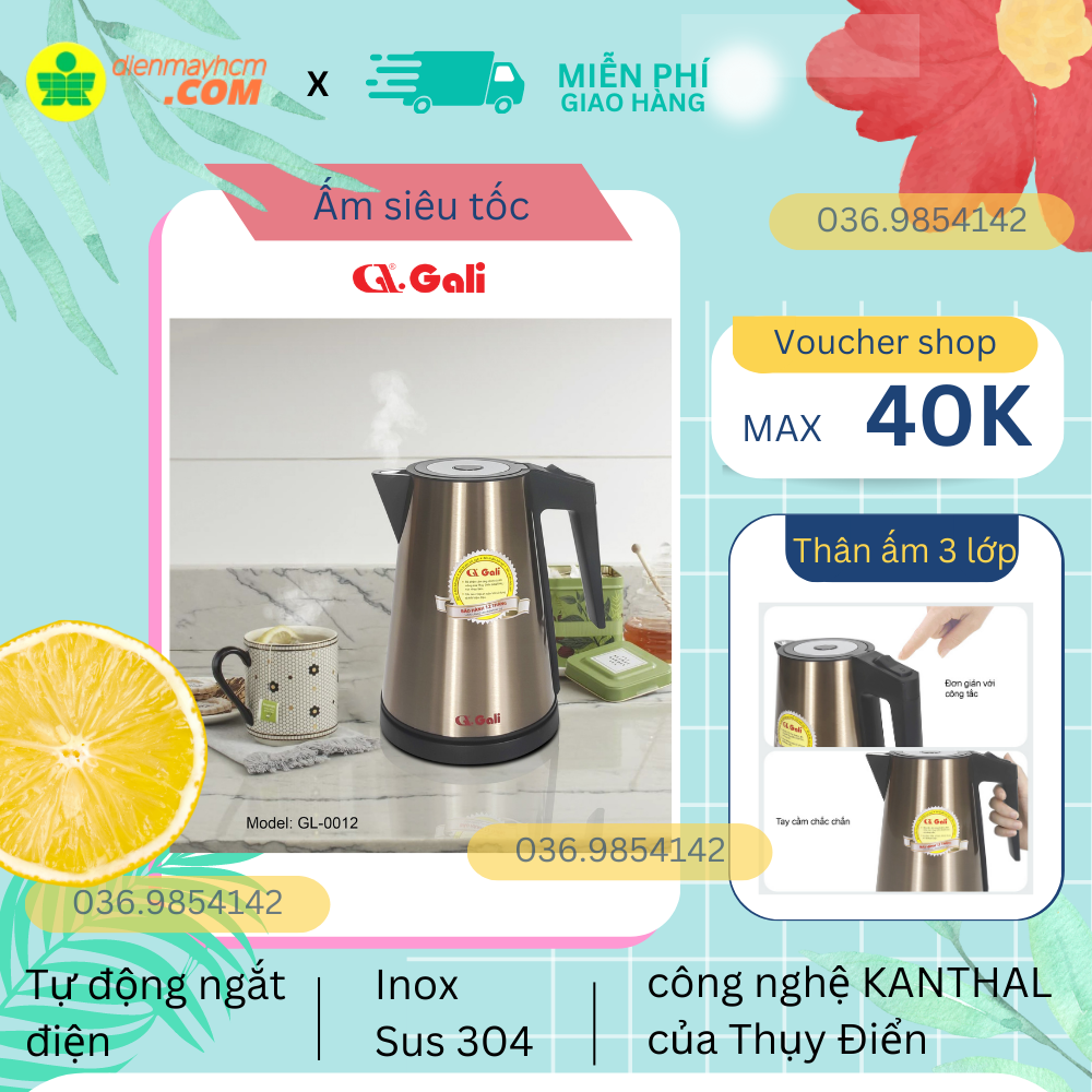 Ấm siêu tốc gali mã sp gl-0012 1200w 1.2l nhập khẩu bảo hành chính hãng 12 tháng tem cr chứng nhận chất lượng hàng hóa nhập khẩu
