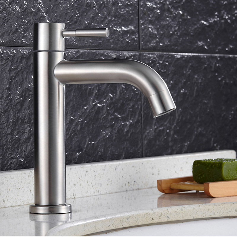 Vòi lavabo ống điếu xả lạnh chất liệu inox 304