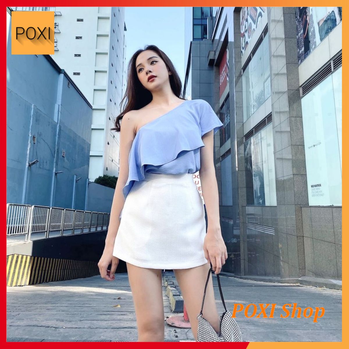 Áo lệch vai bèo xéo chất liệu đũi