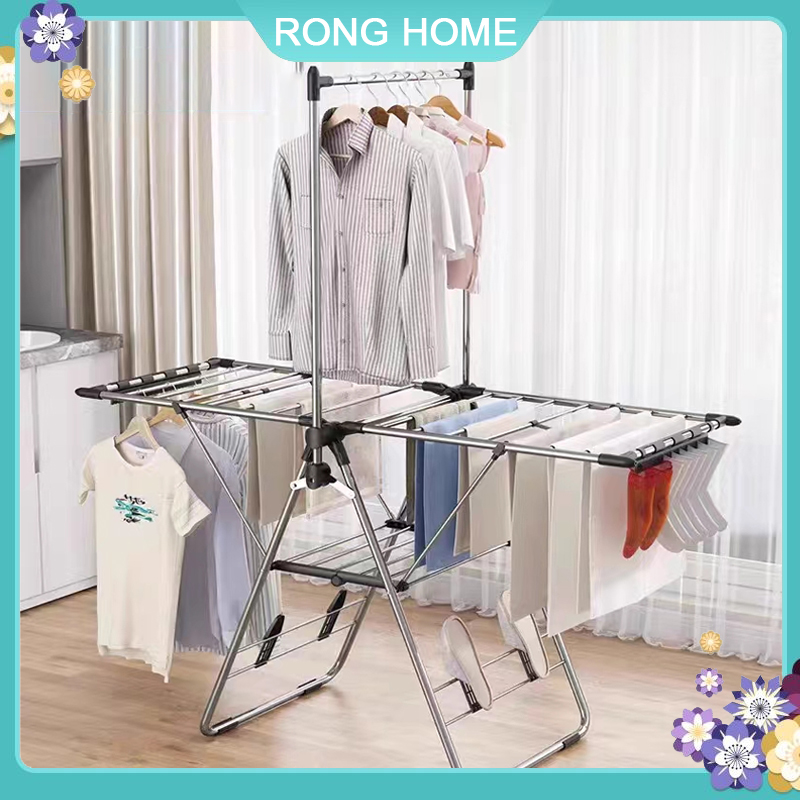 Giá phơi quần áo đặt sàn gấp giá phơi quần áo đa chức năng bằng thép không gỉ trong nhà nâng chăn bông và kính thiên văn，giàn phơi quần áo，giàn phơi quần áo gấp gọn，giàn phơi quần áo thông minh，giàn phơi quần áo inox
