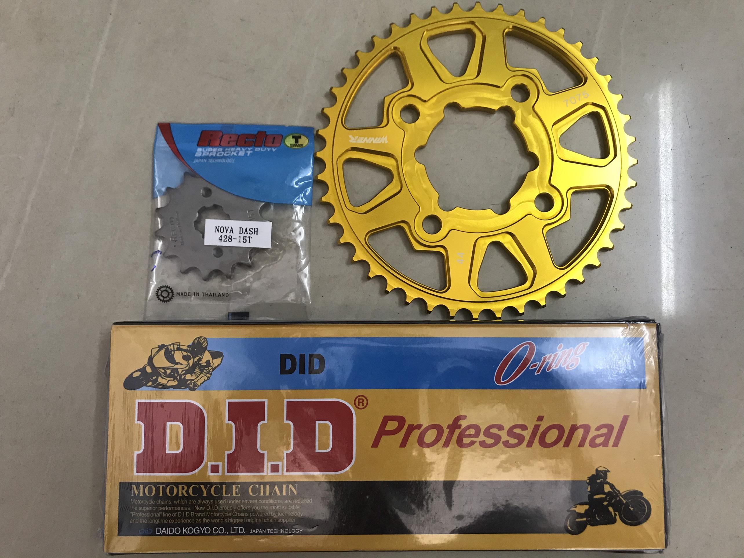 Bộ nhông sên dĩa cho Winner - WinnerX (Nhông15-sên DID có phốt -Dĩa nhôm 7075 CNC)