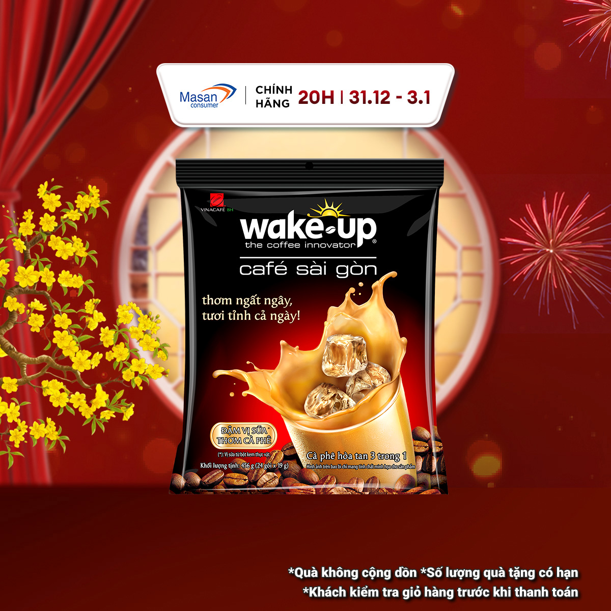 15.12-29.12 Voucher 18% CHO ĐƠN TỪ 199K Cà Phê Wake Up Sài Gòn - Túi 24 Gói x 19g