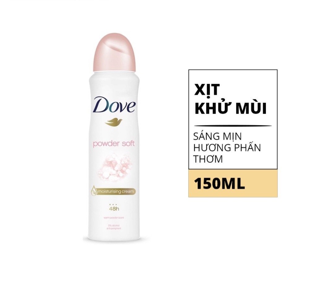 Xịt khử mùi dove dưỡng da sáng mịn hương phấn thơm 150ml.