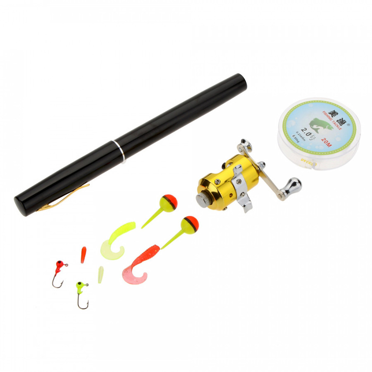 Cần câu bút bi tặng kèm máy câu, dây câu và bộ phụ kiện câu cá