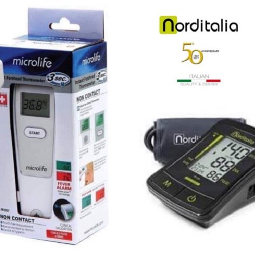 Combo Nhiệt kế hồng ngoại Microlife FR1MF1 + Máy đo huyết áp Norditalia BP1000